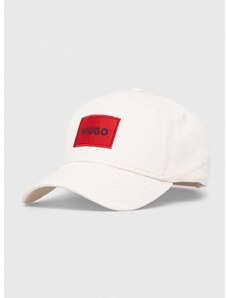 Bavlněná baseballová čepice HUGO bílá barva, s aplikací, 50492745