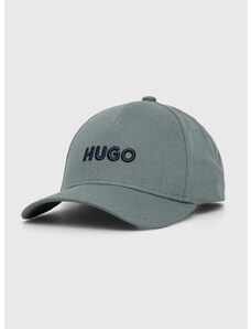 Bavlněná baseballová čepice HUGO zelená barva, s aplikací