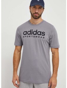 Bavlněné tričko adidas šedá barva, s potiskem, IW8836