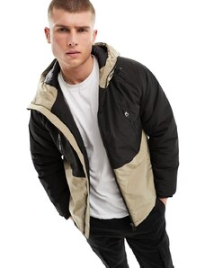 Only & Sons padded jacket with hood in black & stone