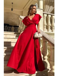 Bicotone Červené dlouhé šaty s vysokým rozparkem Laura