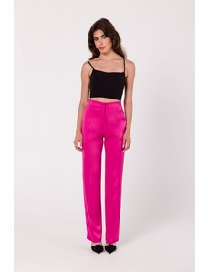 Elegantní saténové kalhoty Makover K174 růžové