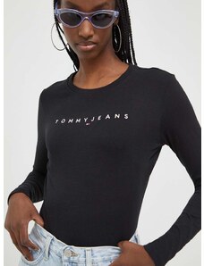 Bavlněné tričko s dlouhým rukávem Tommy Jeans černá barva, DW0DW17362