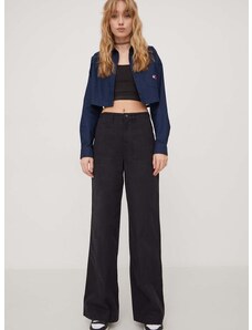 Bavlněné kalhoty Tommy Jeans černá barva, široké, high waist