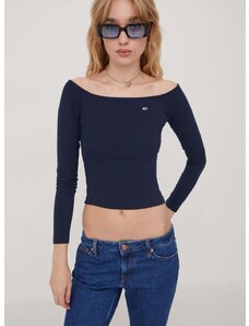 Tričko s dlouhým rukávem Tommy Jeans tmavomodrá barva, DW0DW17535