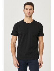 AC&Co / Altınyıldız Classics Pánské černé tričko s krátkým rukávem ze 100% bavlny slim fit s výstřihem a výstřihem.