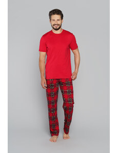 Italian Fashion Pánské pyžamo Narwik, krátký rukáv, dlouhé nohavice - červená/potisk