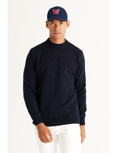 AC&Co / Altınyıldız Classics Men's Navy Blue-burgundy Standard Fit Regular Cut Half Turtleneck Knitwear Sweater