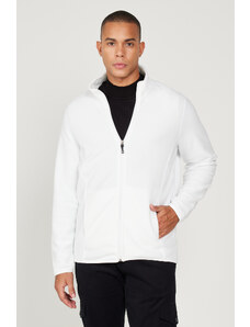 AC&Co / Altınyıldız Classics Men's White Anti-pilling Anti-Pilling Standard Fit High Bato Collar Sweatshirt Fleece Jacket
