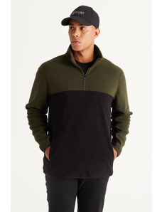 AC&Co / Altınyıldız Classics Men's Khaki-black Anti-pilling Anti-Pilling Standard Fit Stand Up Collar Fleece Fleece Sweatshirt