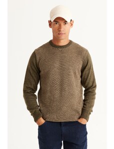 AC&Co / Altınyıldız Classics Men's Khaki-beige Standard Fit Normal Cut, Crew Neck Honeycomb Patterned Knitwear Sweater.