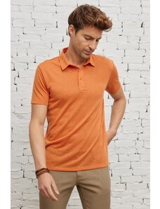 ALTINYILDIZ CLASSICS Pánské oranžové slim fit slim fit polo neck tričko s krátkým rukávem a lněným vzhledem.