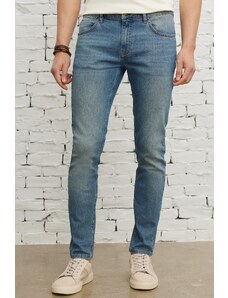 AC&Co / Altınyıldız Classics Men's Petrol Blue Extra Slim Fit Slim Fit Cotton Flexible Riss Jean Jeans Denim Trousers
