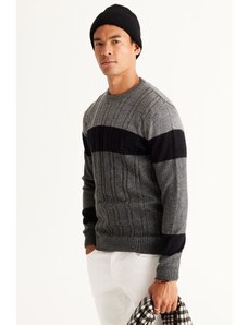 AC&Co / Altınyıldız Classics Men's Grey-anthracite Standard Fit Normal Cut Crew Neck Colorblok Patterned Knitwear Sweater.