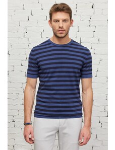 ALTINYILDIZ CLASSICS Pánské námořnické-indigové standardní střih normálního střihu, bavlněné pruhované pletené tričko s kulatým výstřihem.