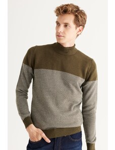 ALTINYILDIZ CLASSICS Men's Khaki-Grey Standard Fit Normal Cut, Half Turtleneck Patterned Knitwear Sweater.