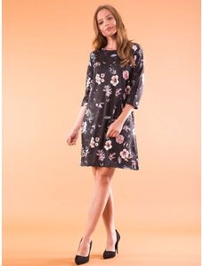 Fashionhunters Černé oversize šaty s květinovým vzorem