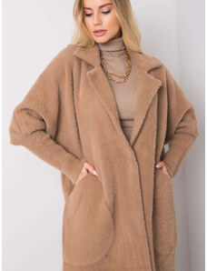 Fashionhunters Tmavě béžový kabát z alpaky s kapsami