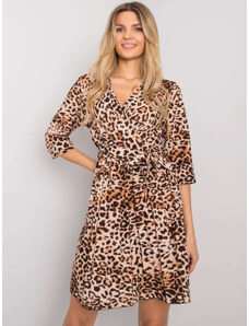 Fashionhunters Béžové a černé šaty Abhiri s leopardím vzorem