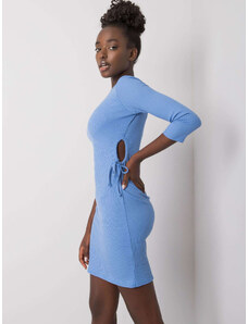 Fashionhunters Modré žebrované mini šaty