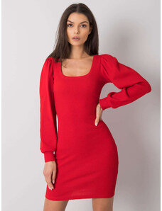 Fashionhunters RUE PARIS Červené šaty s dlouhým rukávem