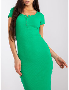 Fashionhunters Zelené vypasované pruhované šaty od Netrice RUE PARIS
