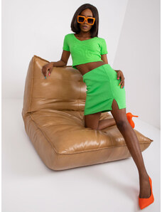 Fashionhunters Zelená sukně Elvira RUE PARIS s proužkovaným střihem