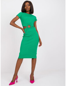 Fashionhunters Tmavě zelené midi šaty z žebrovaného materiálu Cecilia RUE PARIS