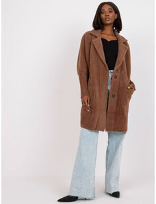 Fashionhunters Světle hnědý dámský kabát z vlny alpaky