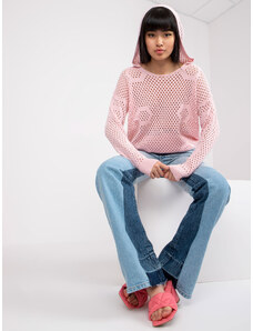 Fashionhunters Světle růžový klasický svetr s prolamovaným vzorem RUE PARIS