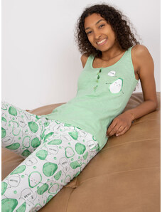 Fashionhunters Zelené dvoudílné bavlněné pyžamo s potiskem