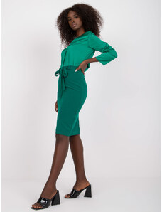 Fashionhunters Tmavě zelená tužková sukně s kravatou