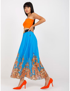 Fashionhunters Modrá plisovaná maxi sukně s páskem
