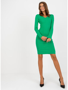 Fashionhunters Základní zelené pruhované šaty nad kolena