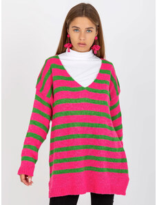 Fashionhunters OCH BELLA růžový a zelený pruhovaný oversize svetr