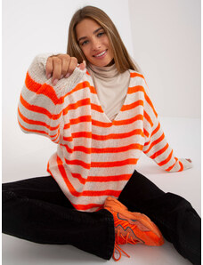 Fashionhunters Bílooranžový oversize svetr s výstřihem V-OCH BELLA