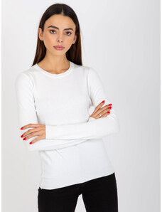 Fashionhunters Bílý hladký svetr s kulatým výstřihem