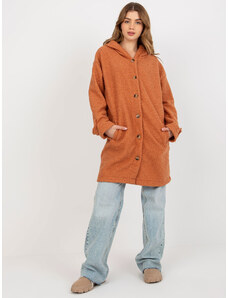 Fashionhunters Dámský tmavě oranžový plyšový kabát s kapucí