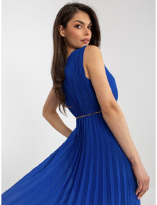 Fashionhunters Kobaltově modré řasené midi šaty s páskem