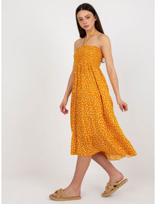 Fashionhunters Žluté puntíkované midi šaty s volánem