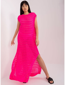 Fashionhunters Fluo růžové letní pletené šaty bez rukávů