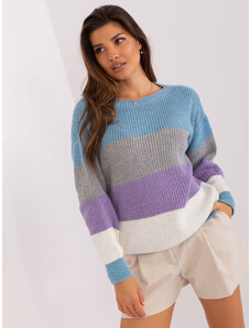 Fashionhunters Modrý a fialový pruhovaný oversize svetr