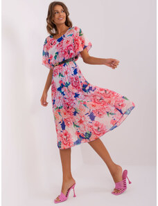 Fashionhunters Tmavě modré a růžové květované plisované šaty