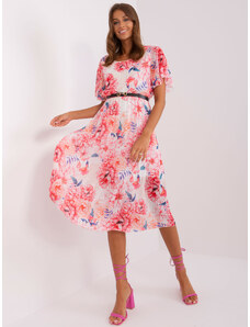 Fashionhunters Béžové a růžové rozevláté šaty s květinami