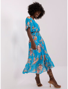 Fashionhunters Modré květované midi šaty