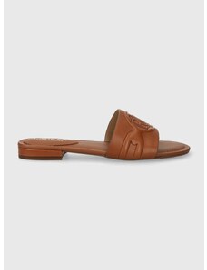 Kožené pantofle Lauren Ralph Lauren Alegra III dámské, hnědá barva, 802929591001