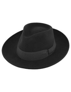 Cestovní klobouk vlněný od Fiebig s širší krempou - černý s černou stuhou