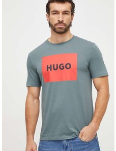 Bavlněné tričko HUGO zelená barva, s potiskem, 50467952