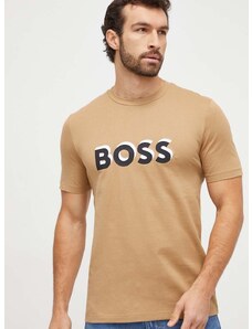 Bavlněné tričko BOSS béžová barva, s potiskem, 50506923