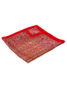 Pranita Hedvábný šátek s potiskem červený se světle zelenou